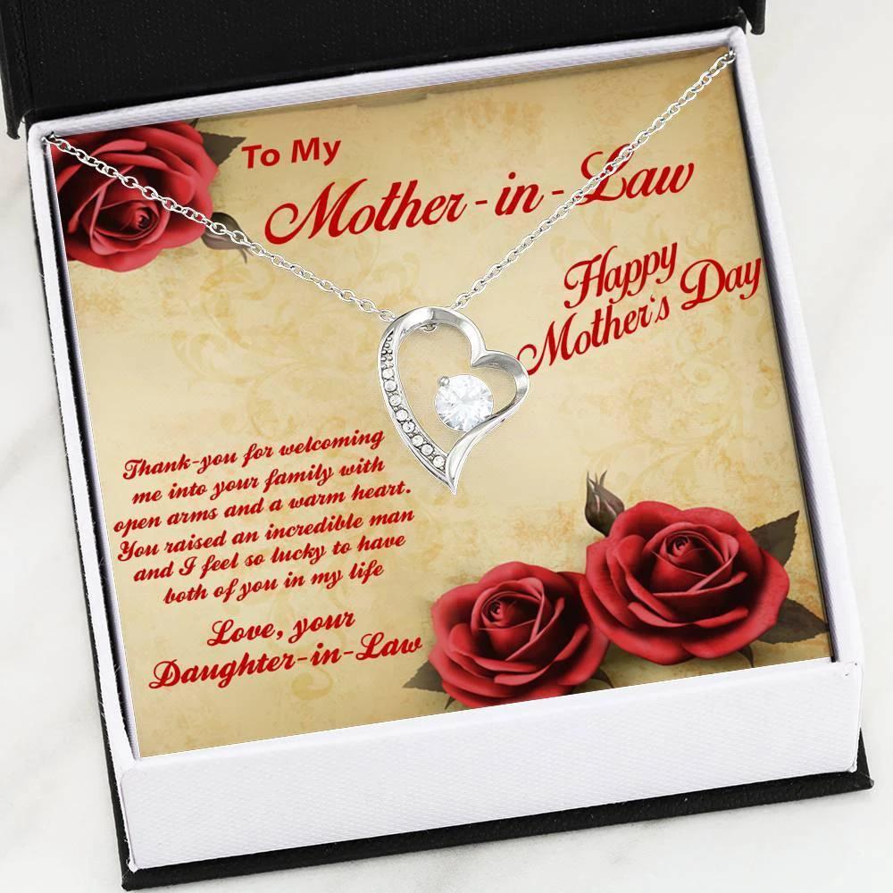 Mother's Day Gift for Mother-in-Law from Daughter-in-Law Heart Pendant Necklace with Message Card