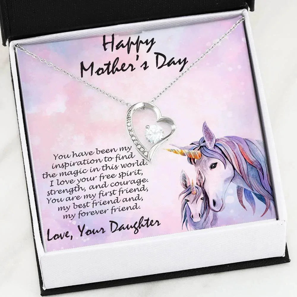 Mother's Day Gift from Daughter CZ Heart Pendant with Unicorn Message Card