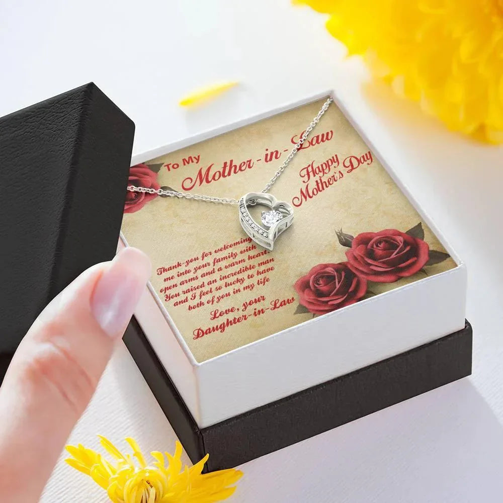 Mother's Day Gift for Mother-in-Law from Daughter-in-Law Heart Pendant Necklace with Message Card