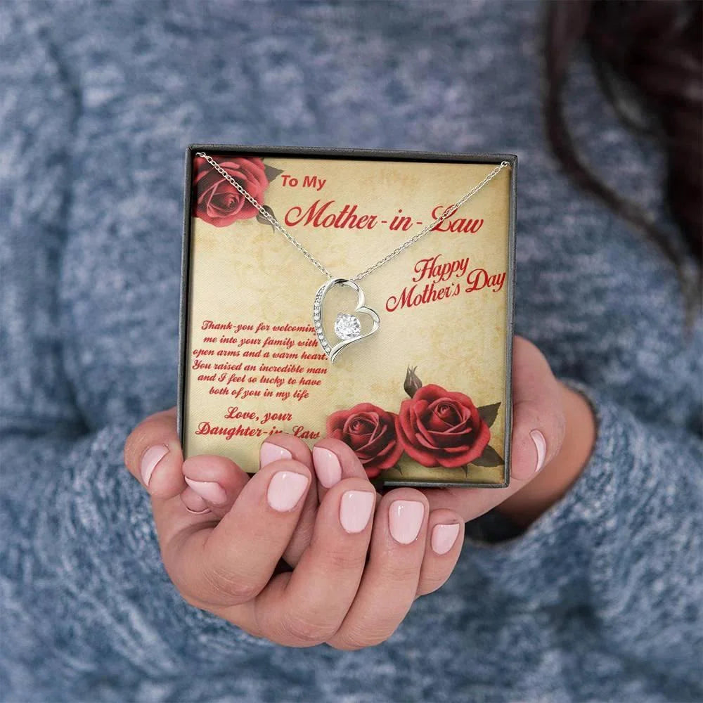 Mother's Day Gift for Mother-in-Law from Daughter-in-Law Heart Pendant Necklace with Message Card