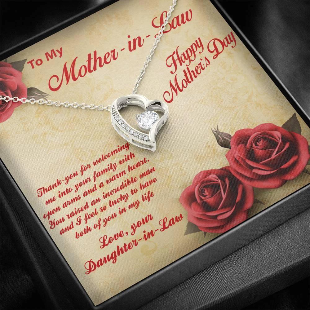 Mother's Day Gift for Mother-in-Law from Daughter-in-Law Heart Pendant Necklace with Message Card