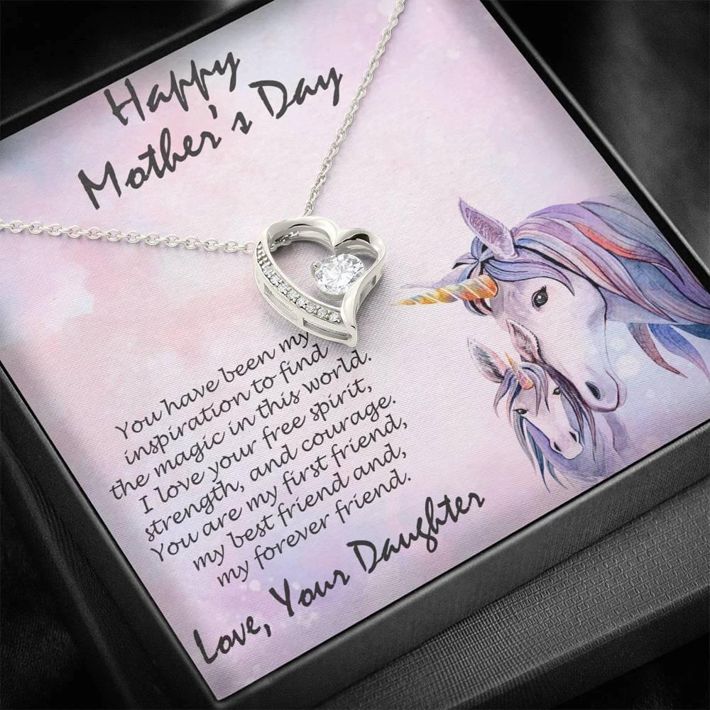 Mother's Day Gift from Daughter CZ Heart Pendant with Unicorn Message Card