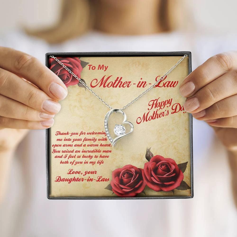 Mother's Day Gift for Mother-in-Law from Daughter-in-Law Heart Pendant Necklace with Message Card