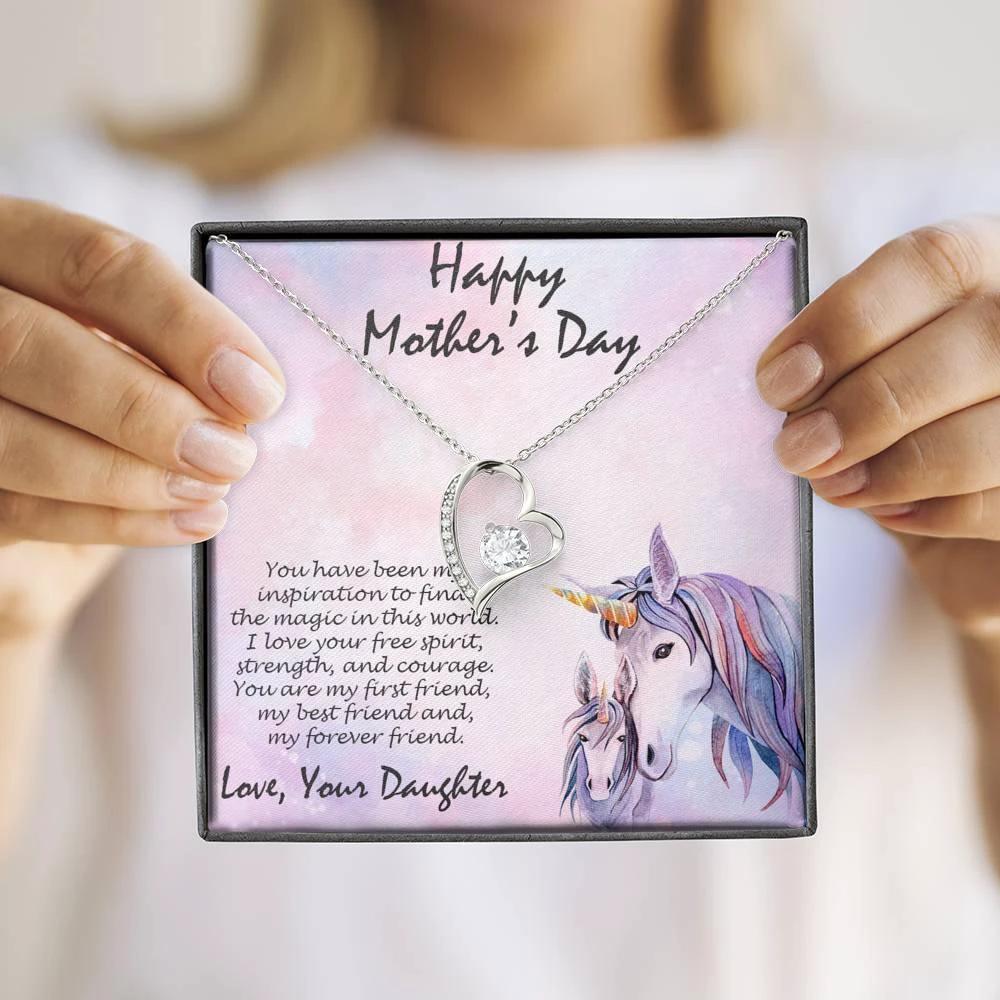 Mother's Day Gift from Daughter CZ Heart Pendant with Unicorn Message Card