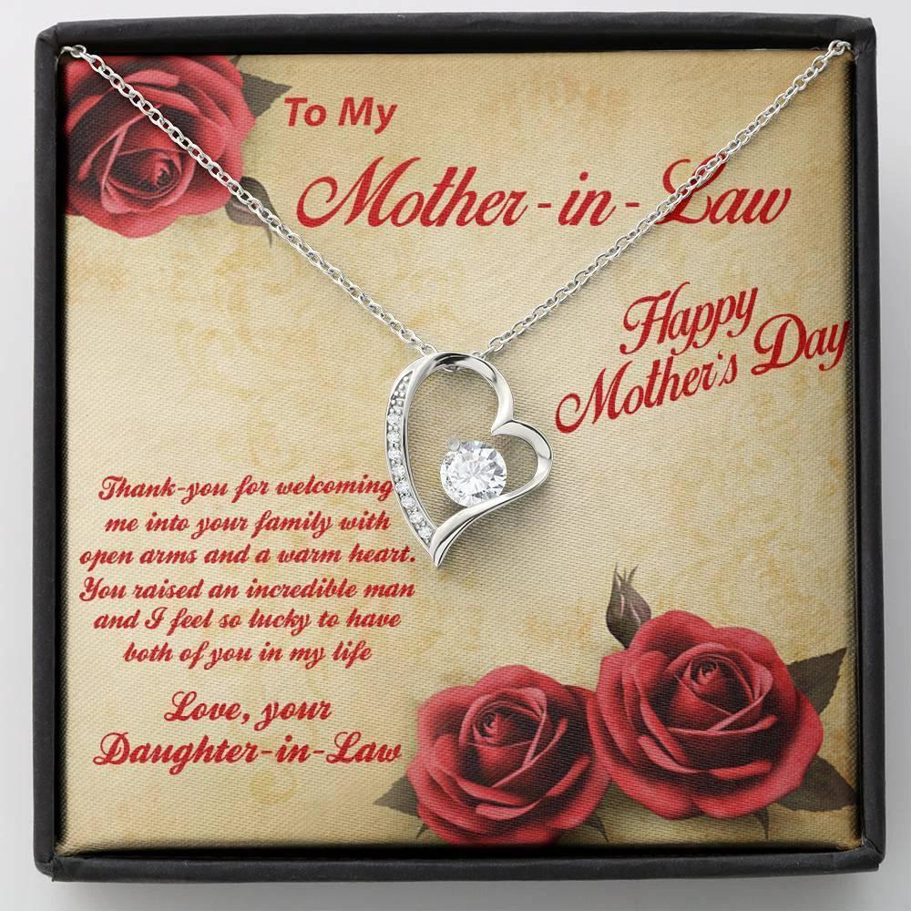 Mother's Day Gift for Mother-in-Law from Daughter-in-Law Heart Pendant Necklace with Message Card