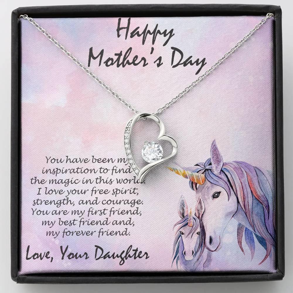 Mother's Day Gift from Daughter CZ Heart Pendant with Unicorn Message Card