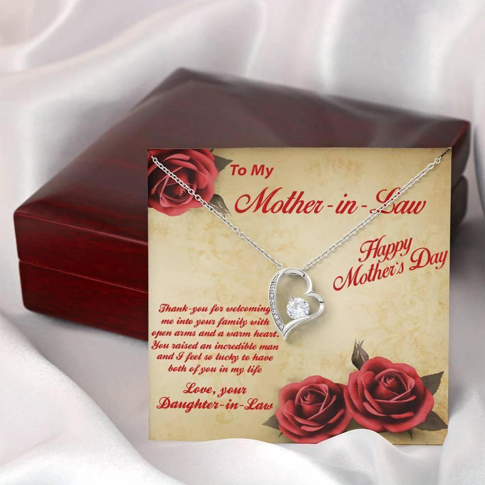 Mother's Day Gift for Mother-in-Law from Daughter-in-Law Heart Pendant Necklace with Message Card