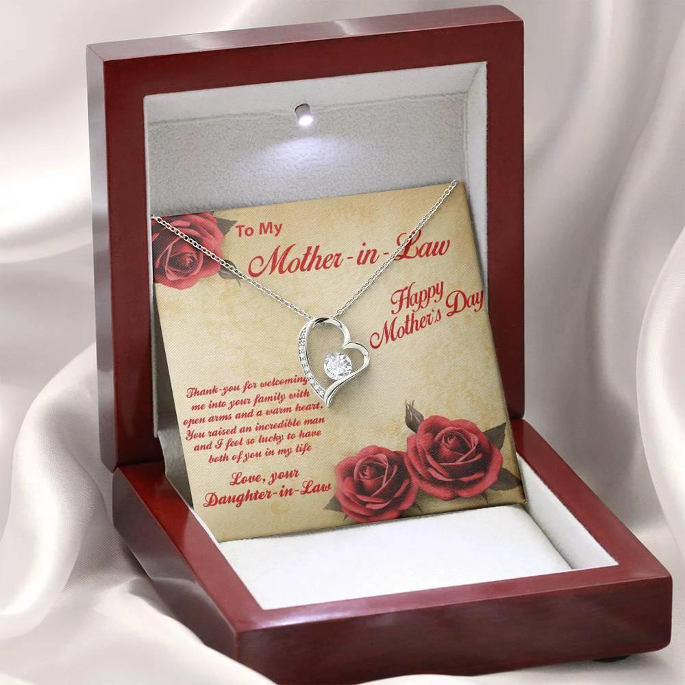 Mother's Day Gift for Mother-in-Law from Daughter-in-Law Heart Pendant Necklace with Message Card
