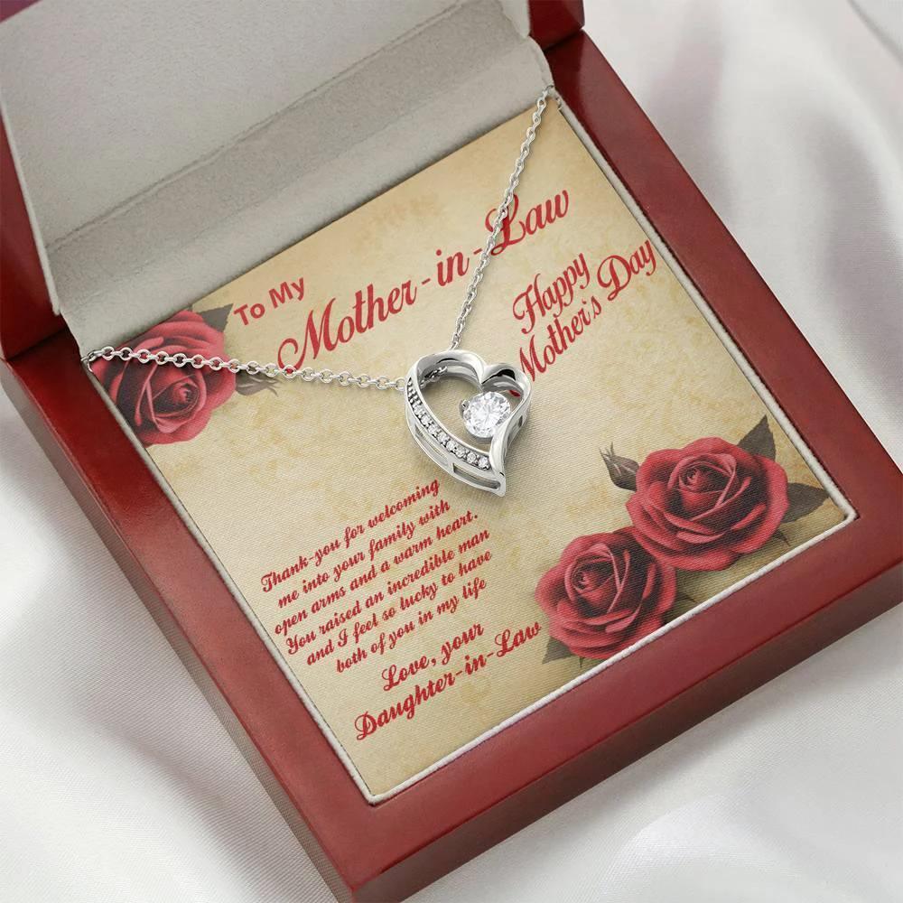 Mother's Day Gift for Mother-in-Law from Daughter-in-Law Heart Pendant Necklace with Message Card