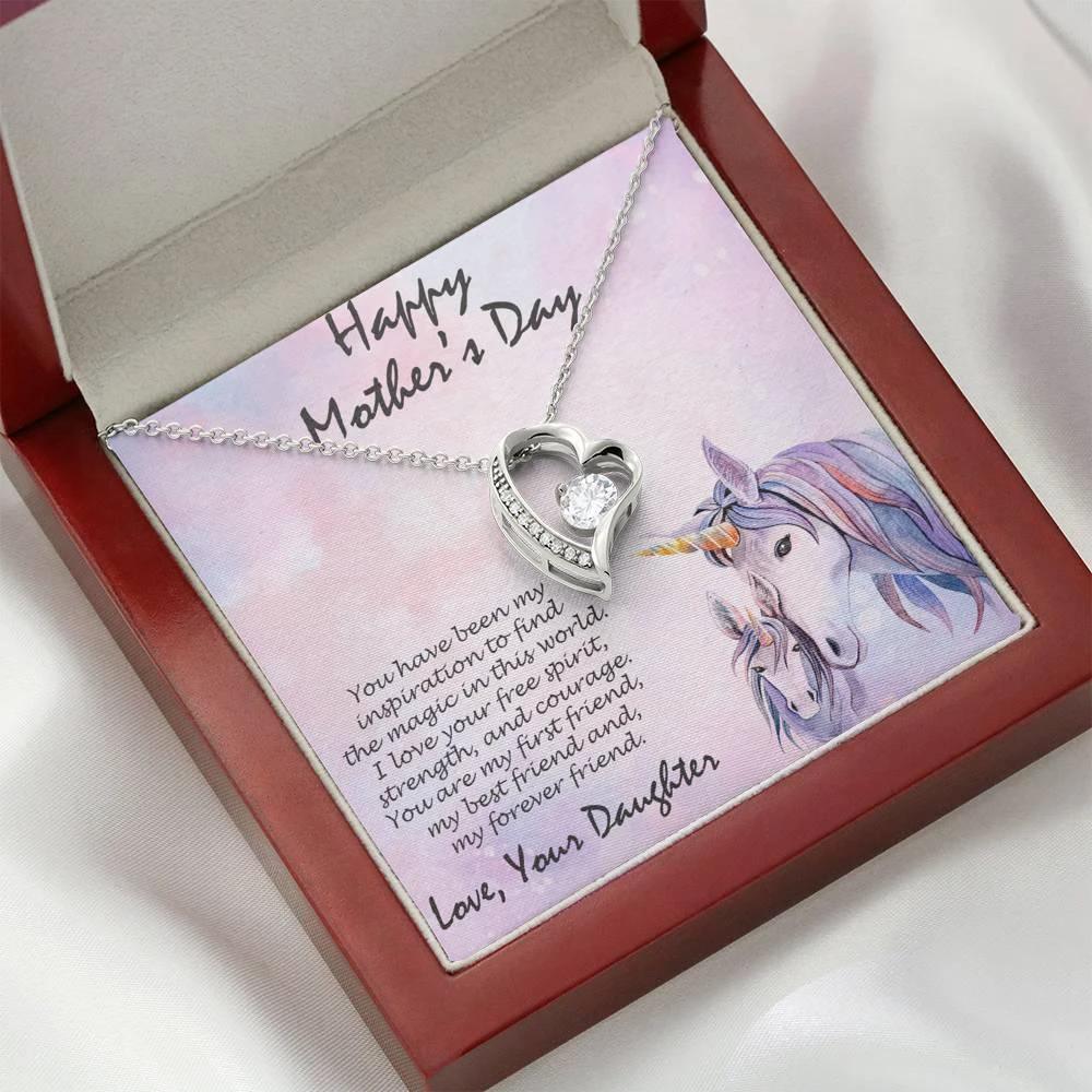Mother's Day Gift from Daughter CZ Heart Pendant with Unicorn Message Card
