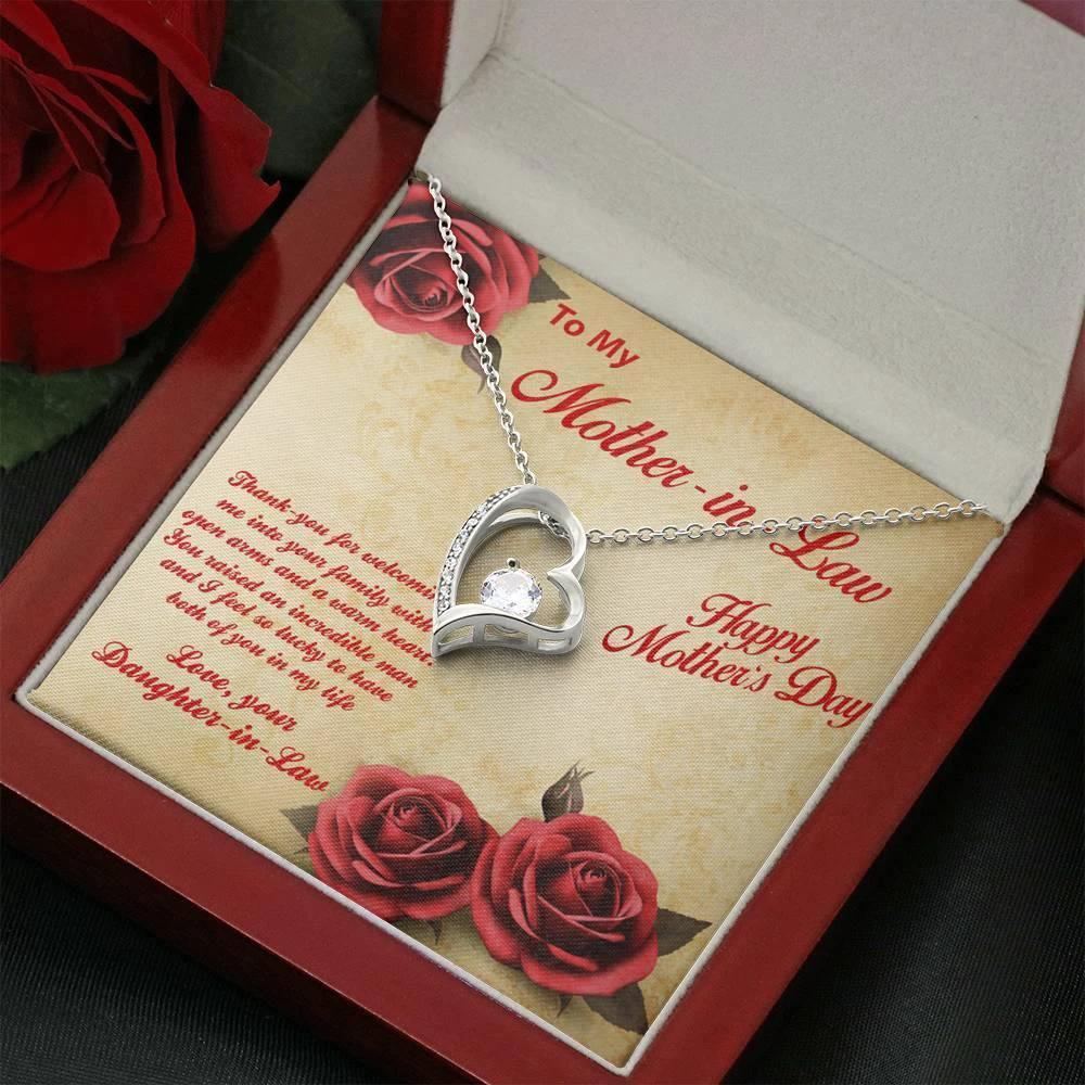 Mother's Day Gift for Mother-in-Law from Daughter-in-Law Heart Pendant Necklace with Message Card