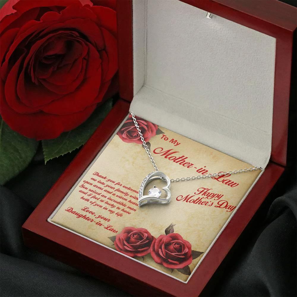 Mother's Day Gift for Mother-in-Law from Daughter-in-Law Heart Pendant Necklace with Message Card