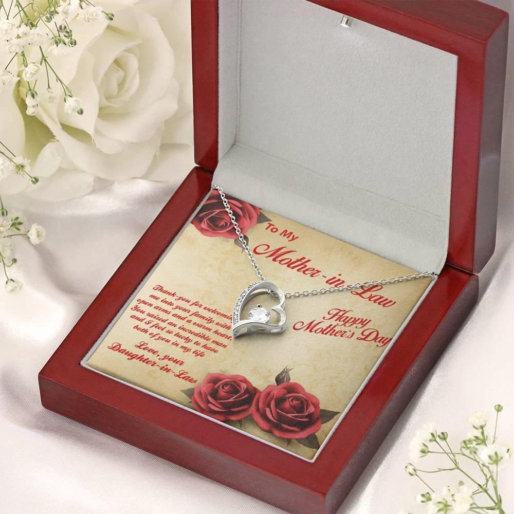 Mother's Day Gift for Mother-in-Law from Daughter-in-Law Heart Pendant Necklace with Message Card