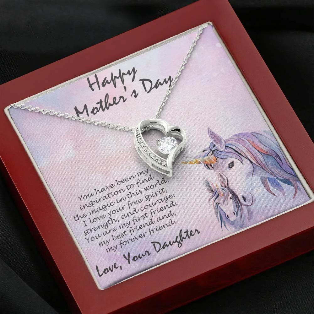 Mother's Day Gift from Daughter CZ Heart Pendant with Unicorn Message Card