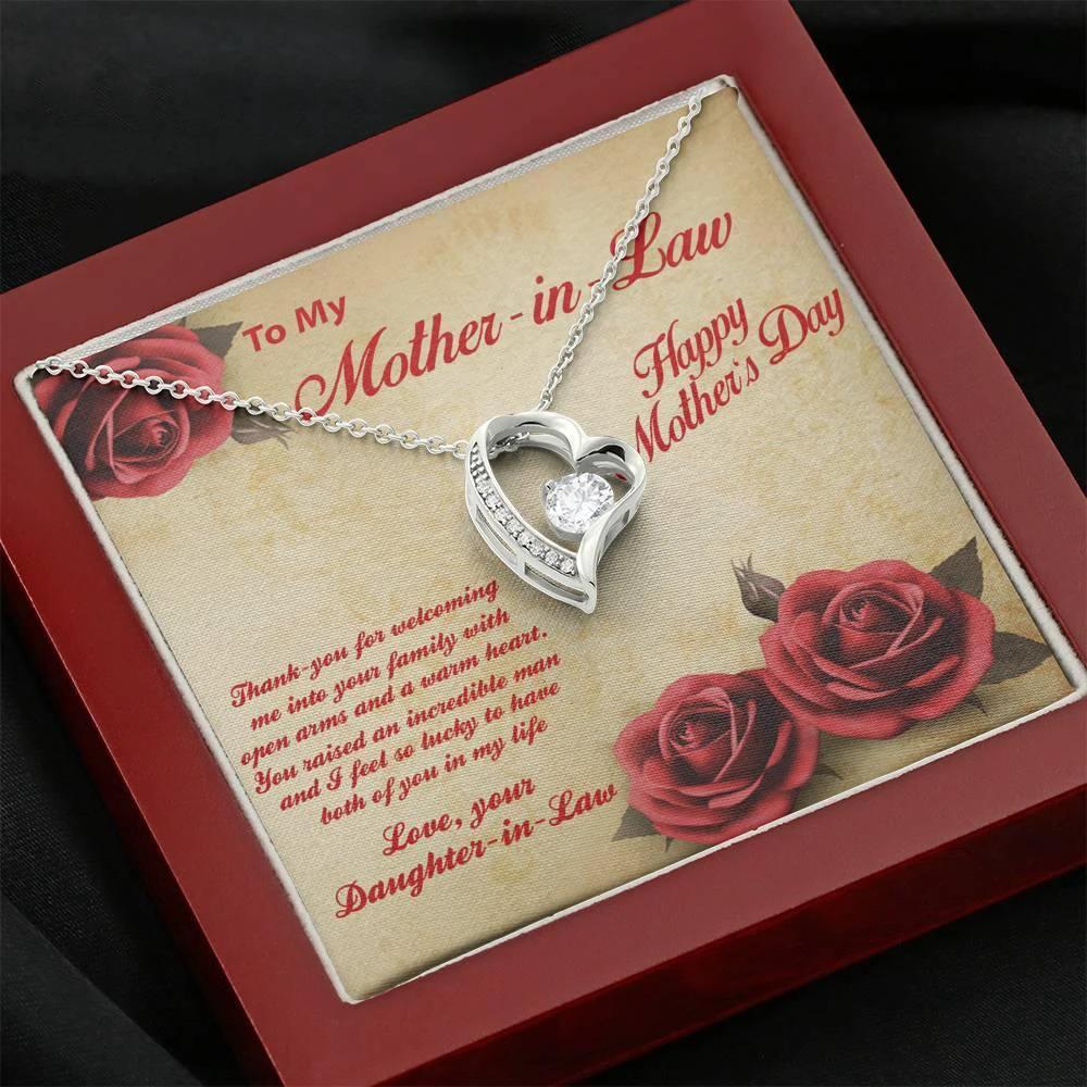 Mother's Day Gift for Mother-in-Law from Daughter-in-Law Heart Pendant Necklace with Message Card