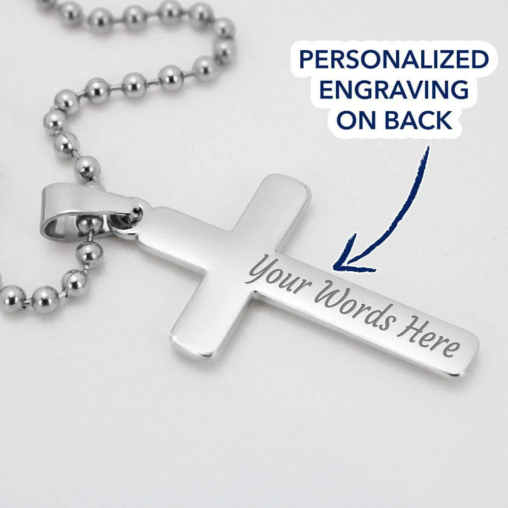 Gift for Husband - Love of my Life - Engraved Back Cross Pendant Necklace