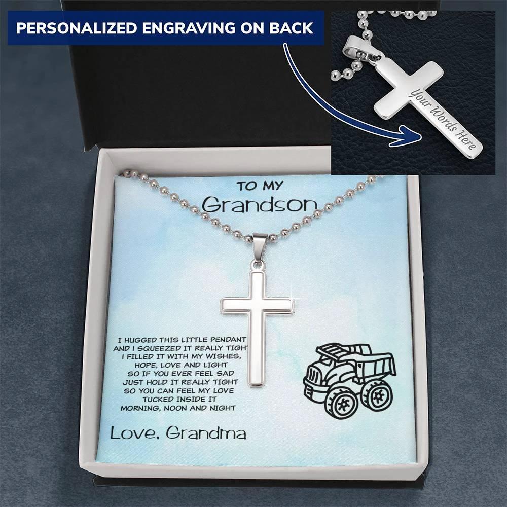 Gift For Young Grandson Engraved Cross Pendant Necklace from Grandma