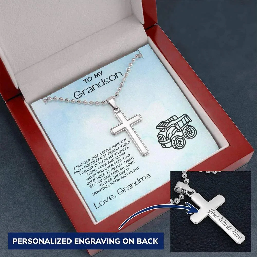 Gift For Young Grandson Engraved Cross Pendant Necklace from Grandma