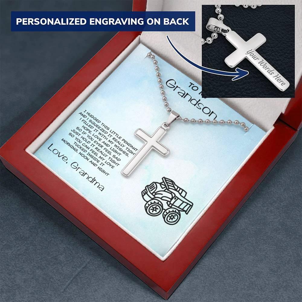Gift For Young Grandson Engraved Cross Pendant Necklace from Grandma