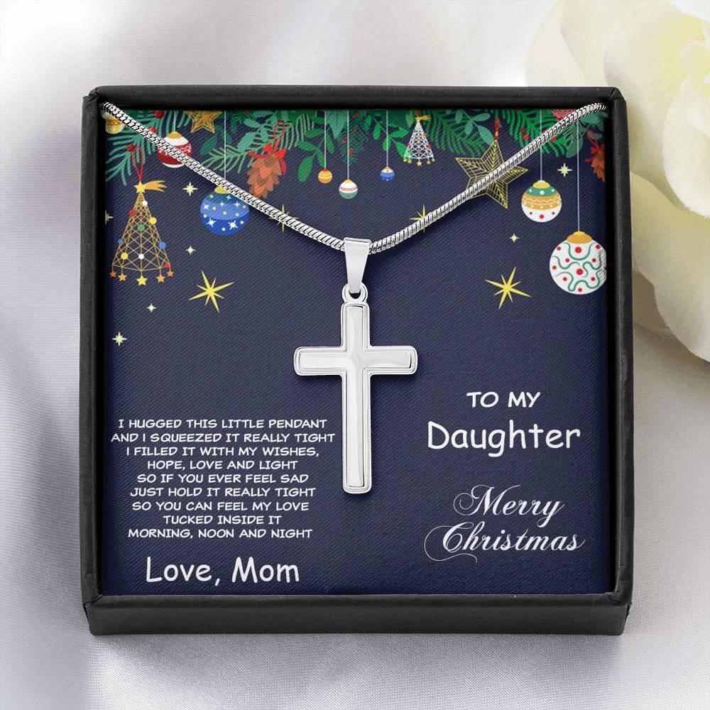 Daughter Christmas Personalized Cross Pendant Necklace