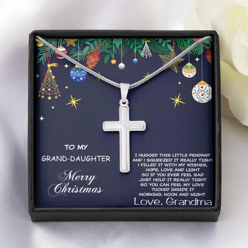 Grand-daughter Personalized Christmas Cross Pendant Necklace