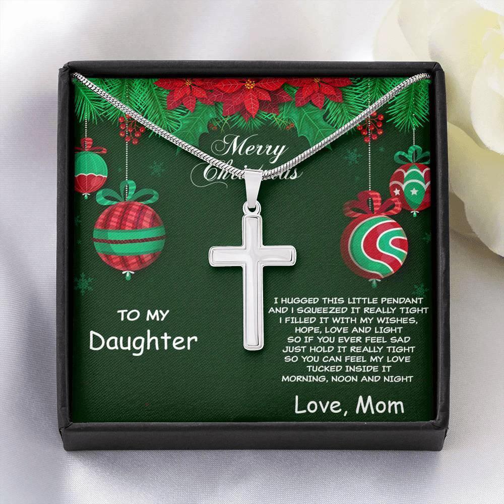 Merry Christmas to Daughter Personalized Cross Pendant Necklace