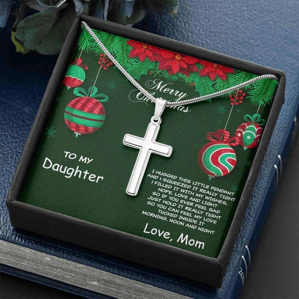 Merry Christmas to Daughter Personalized Cross Pendant Necklace