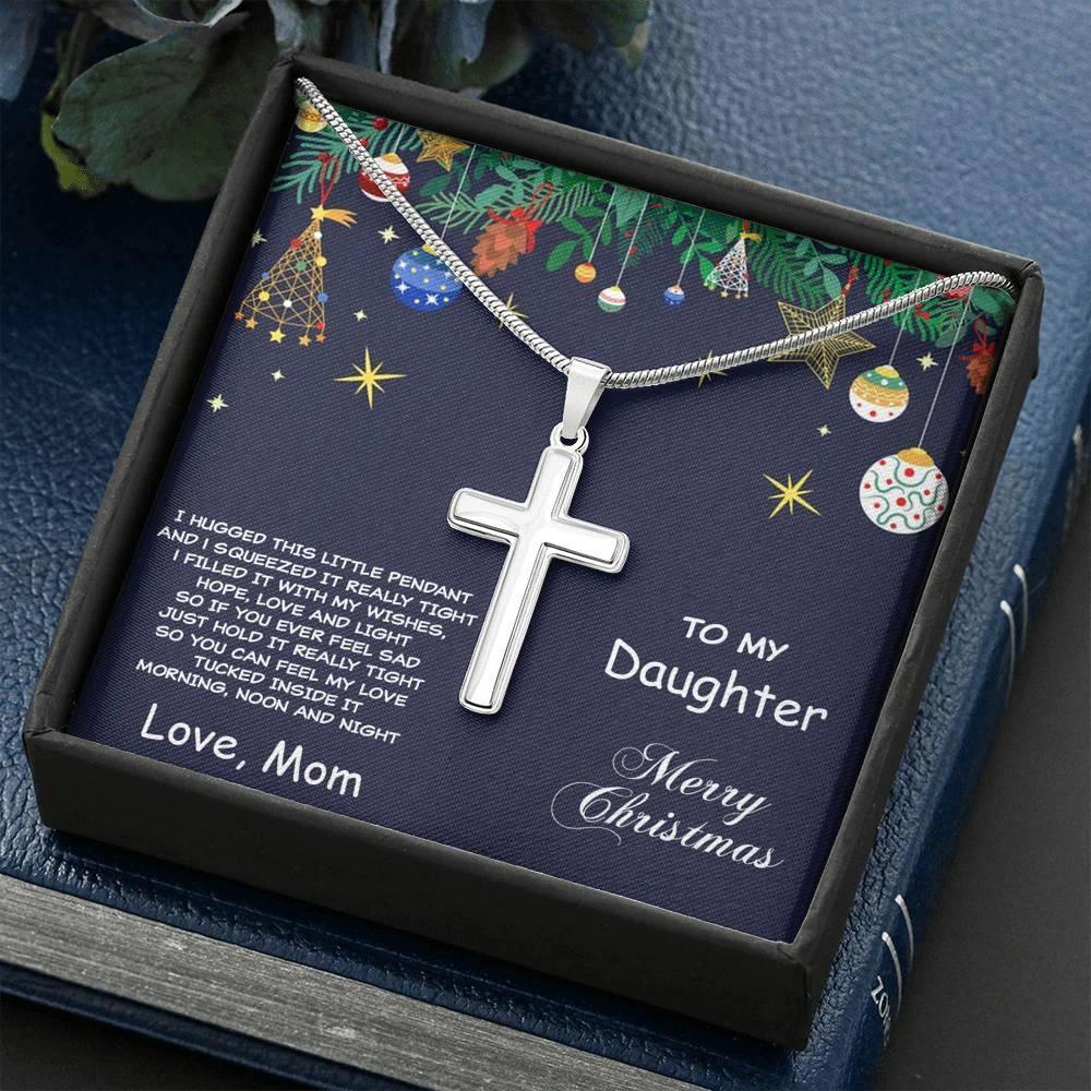 Daughter Christmas Personalized Cross Pendant Necklace