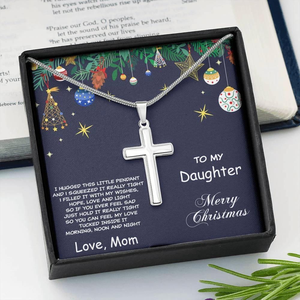 Daughter Christmas Personalized Cross Pendant Necklace