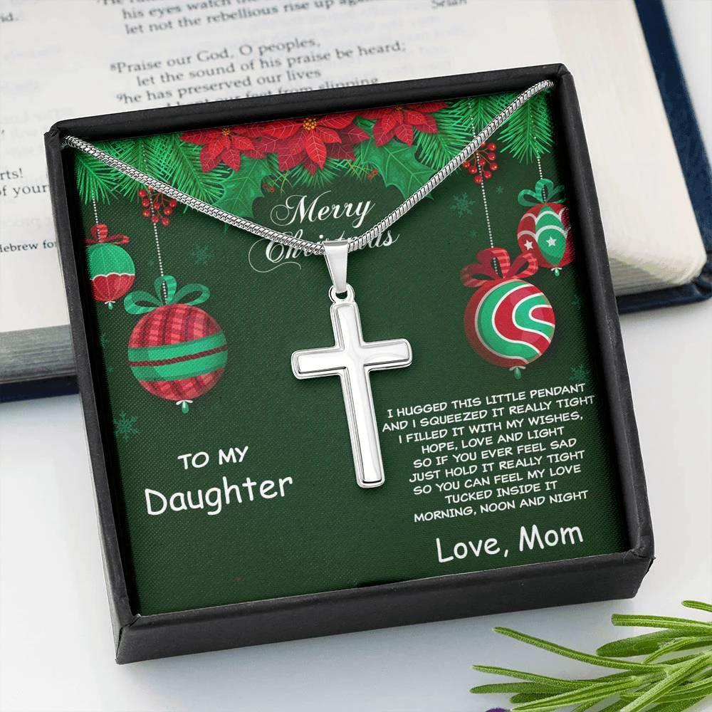 Merry Christmas to Daughter Personalized Cross Pendant Necklace