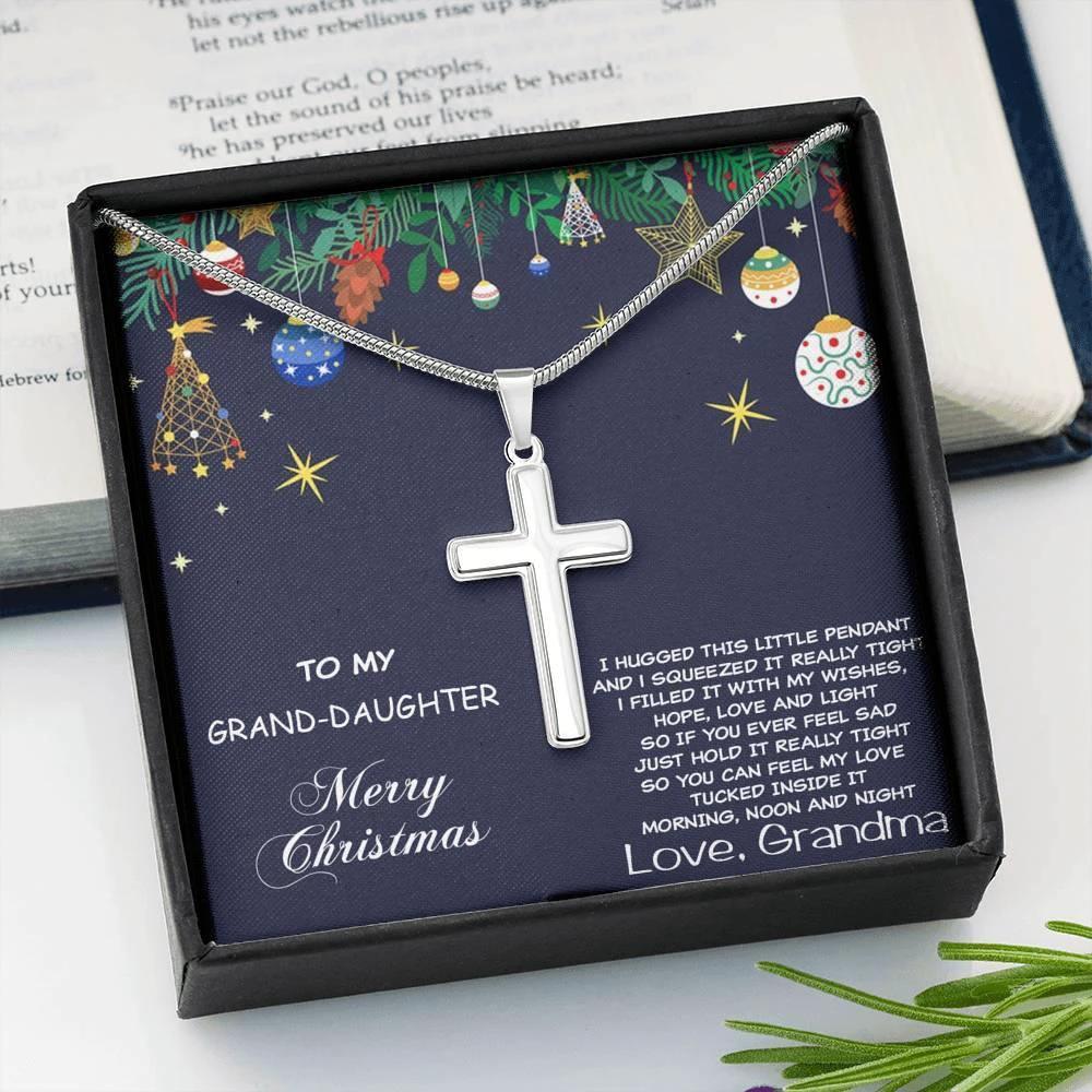 Grand-daughter Personalized Christmas Cross Pendant Necklace