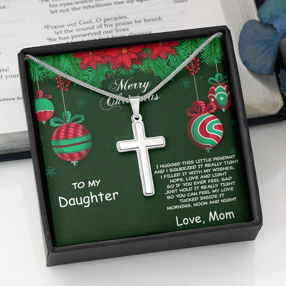 Merry Christmas to Daughter Personalized Cross Pendant Necklace