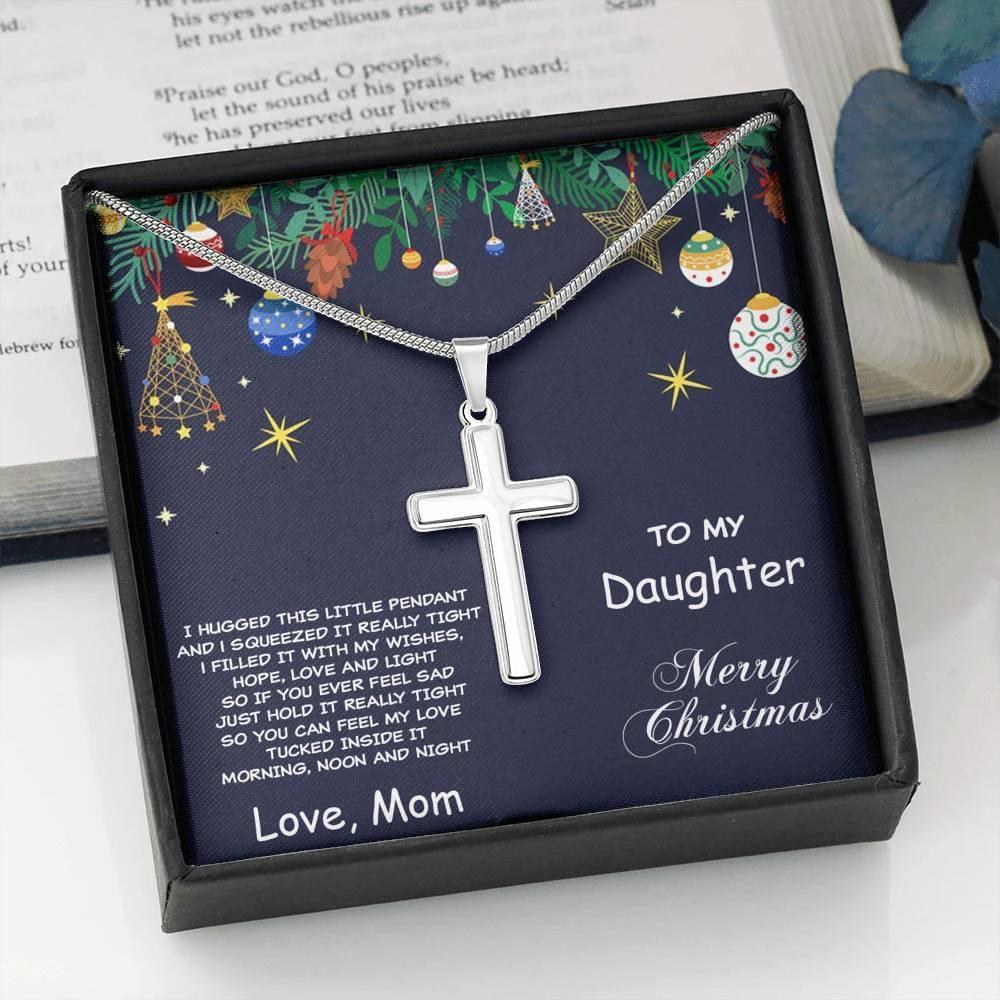 Daughter Christmas Personalized Cross Pendant Necklace
