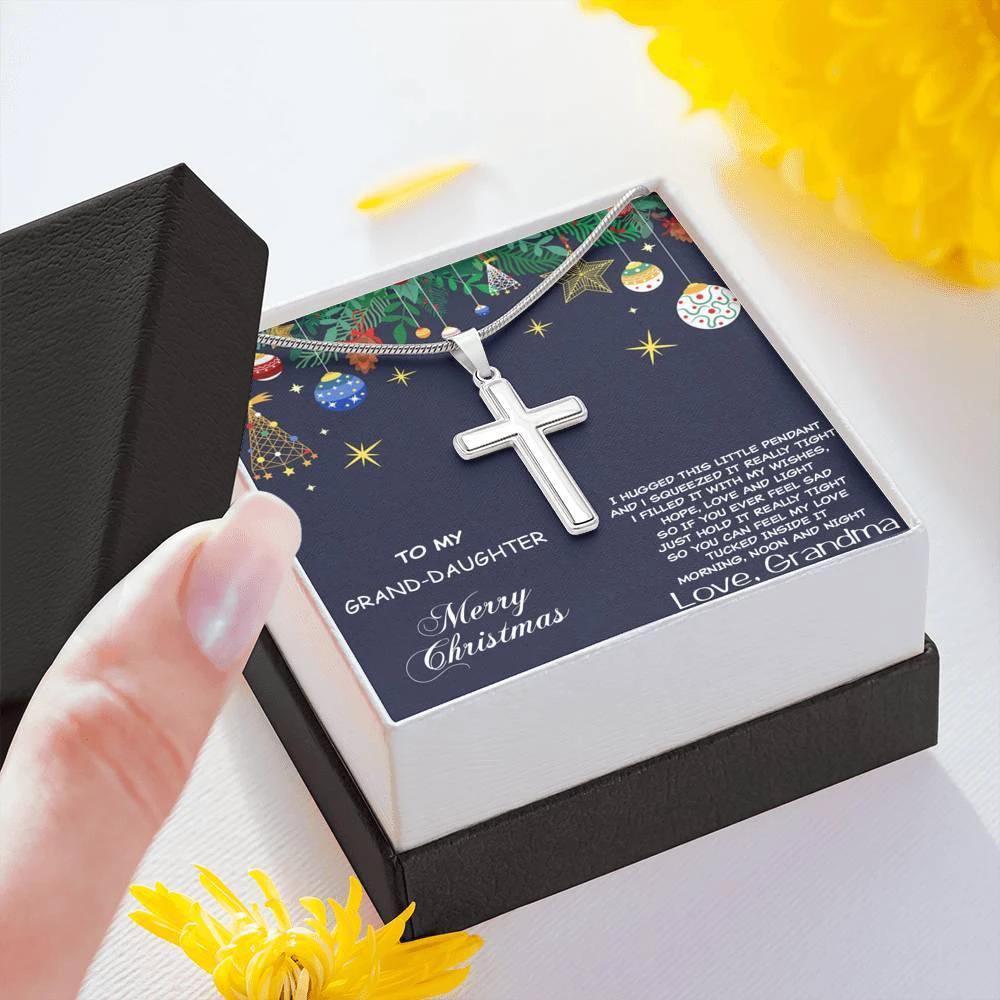 Grand-daughter Personalized Christmas Cross Pendant Necklace