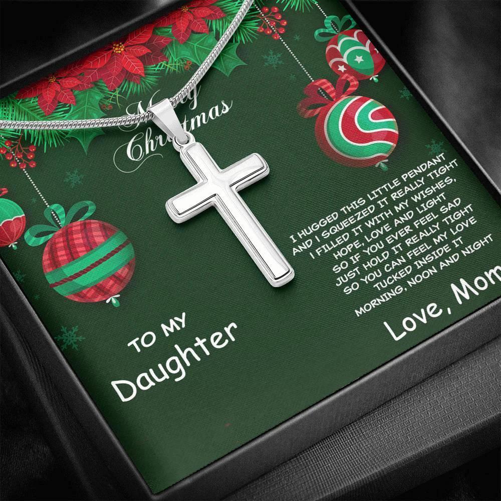 Merry Christmas to Daughter Personalized Cross Pendant Necklace