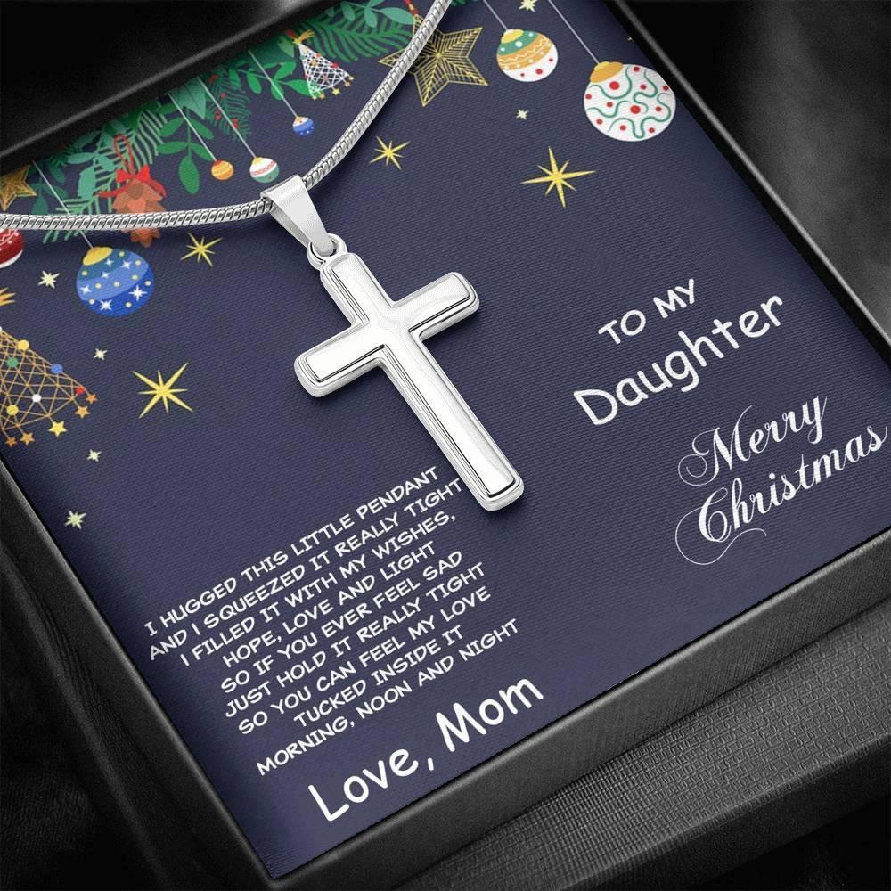 Daughter Christmas Personalized Cross Pendant Necklace