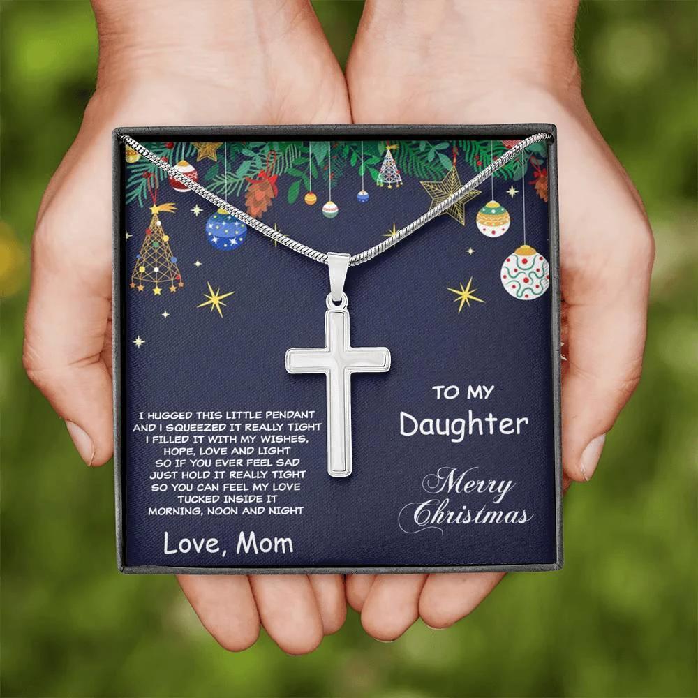 Daughter Christmas Personalized Cross Pendant Necklace