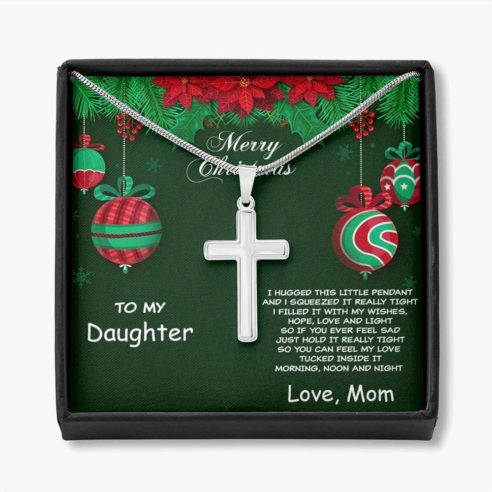 Merry Christmas to Daughter Personalized Cross Pendant Necklace