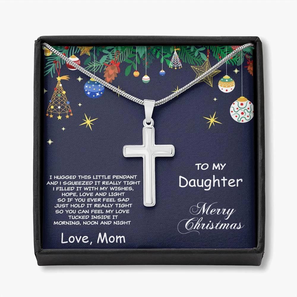 Daughter Christmas Personalized Cross Pendant Necklace