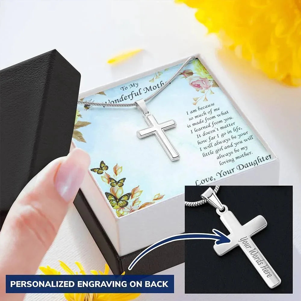 To Mother from Daughter Personalized Engraved Cross Pendant Necklace