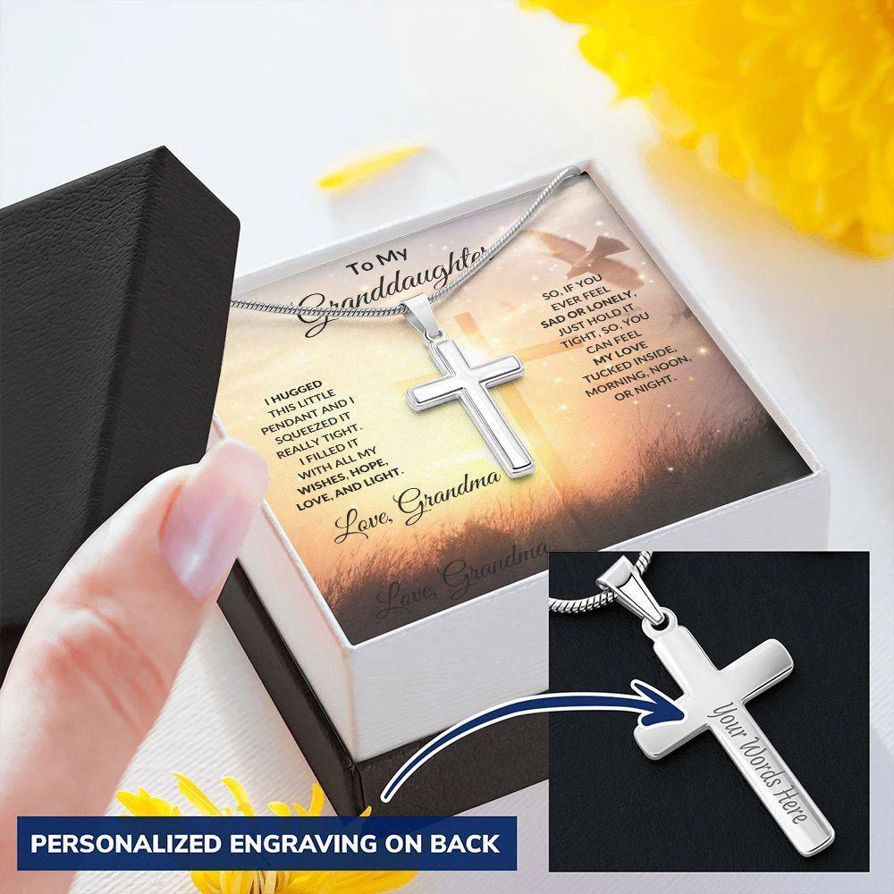 Gift for Granddaughter Personalized Cross Necklace Love Grandma