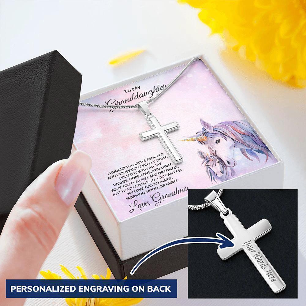 To My Granddaughter Personalized Engraved Cross Pendant Necklace