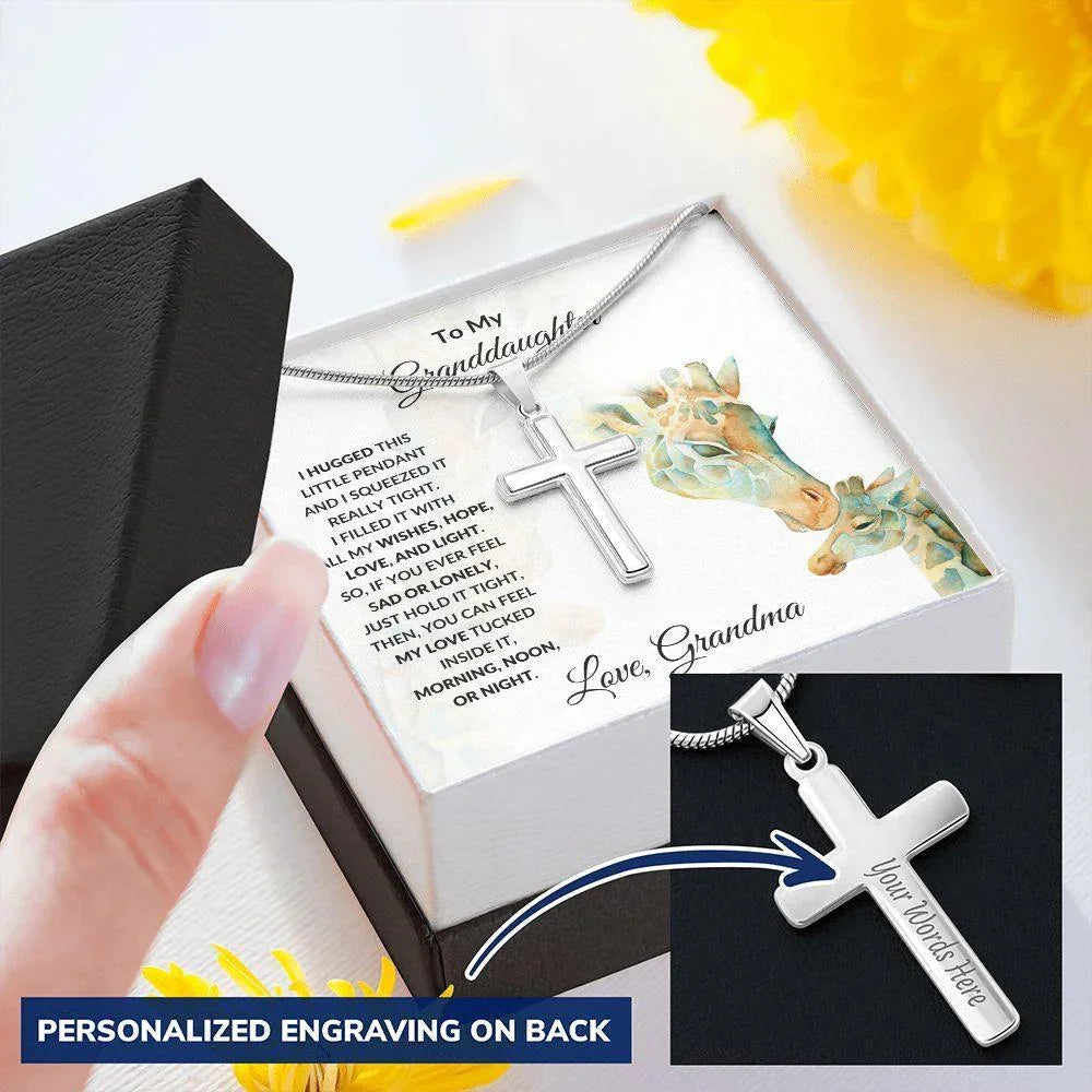 Granddaughter Gift Engraved Cross Pendant Necklace