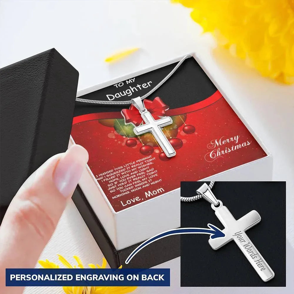 Christmas Gift for Daughter Personalized Cross Pendant Necklace