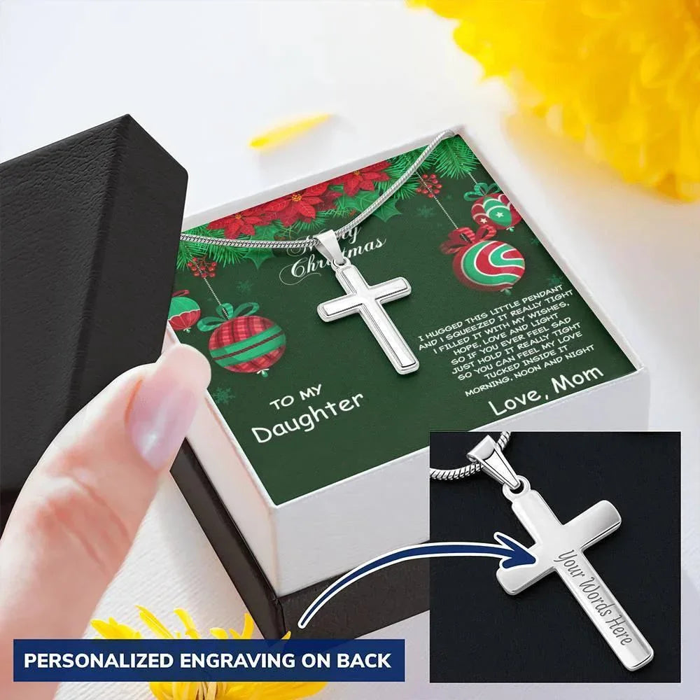 Merry Christmas to Daughter Personalized Cross Pendant Necklace