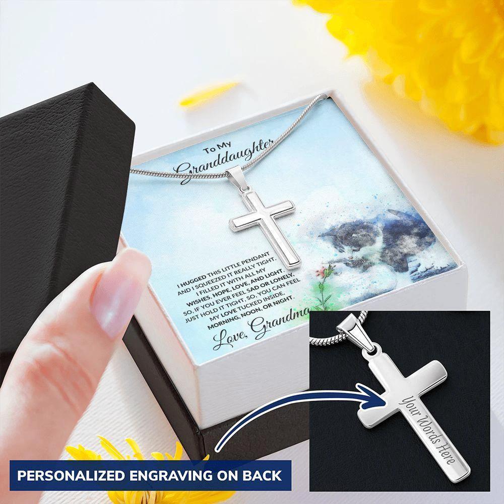 Personalized Granddaughter Engraved Cross Pendant Necklace