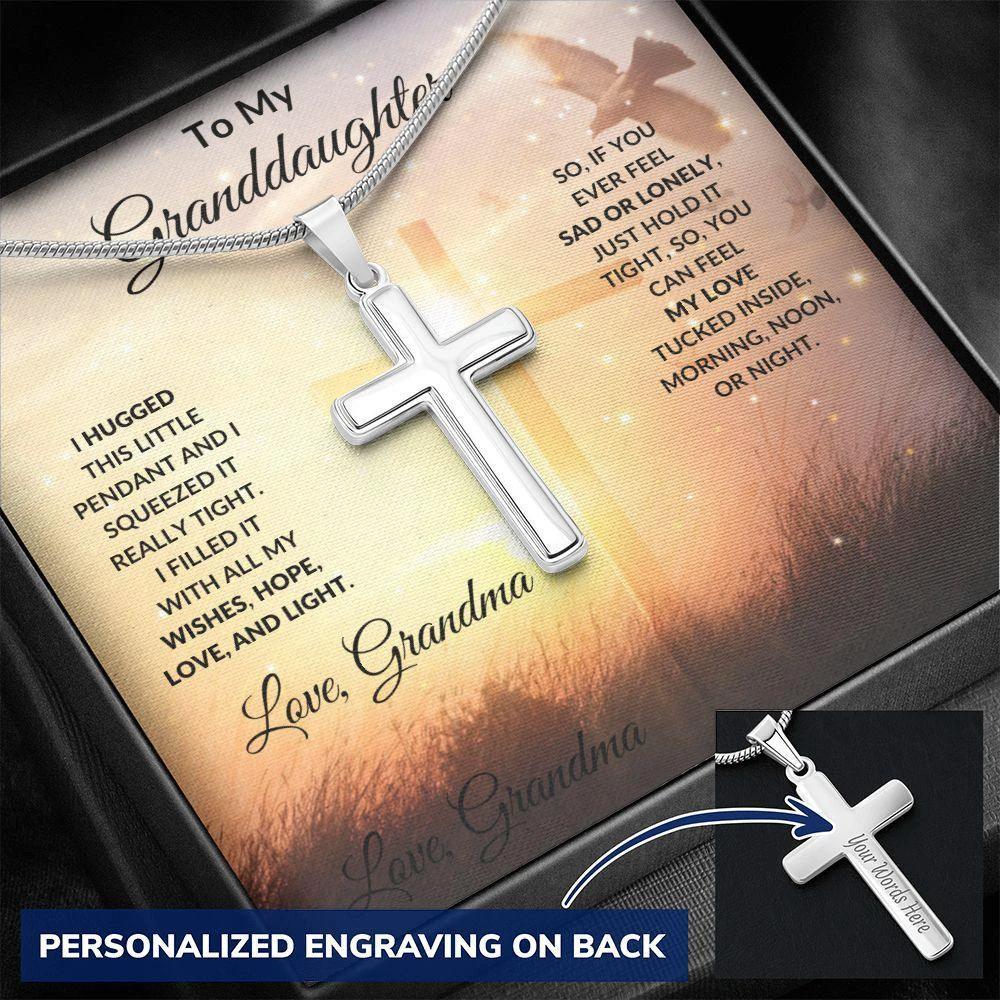 Gift for Granddaughter Personalized Cross Necklace Love Grandma