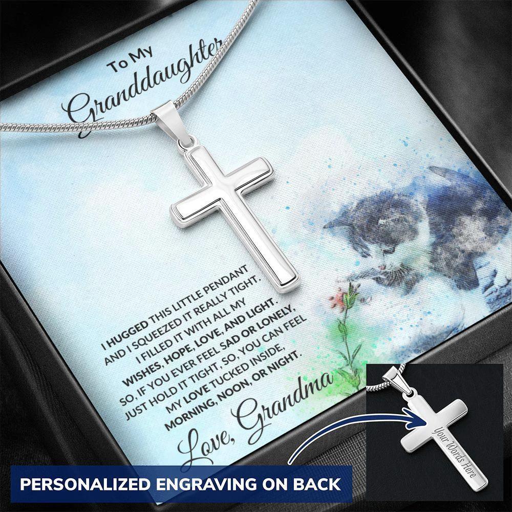 Personalized Granddaughter Engraved Cross Pendant Necklace