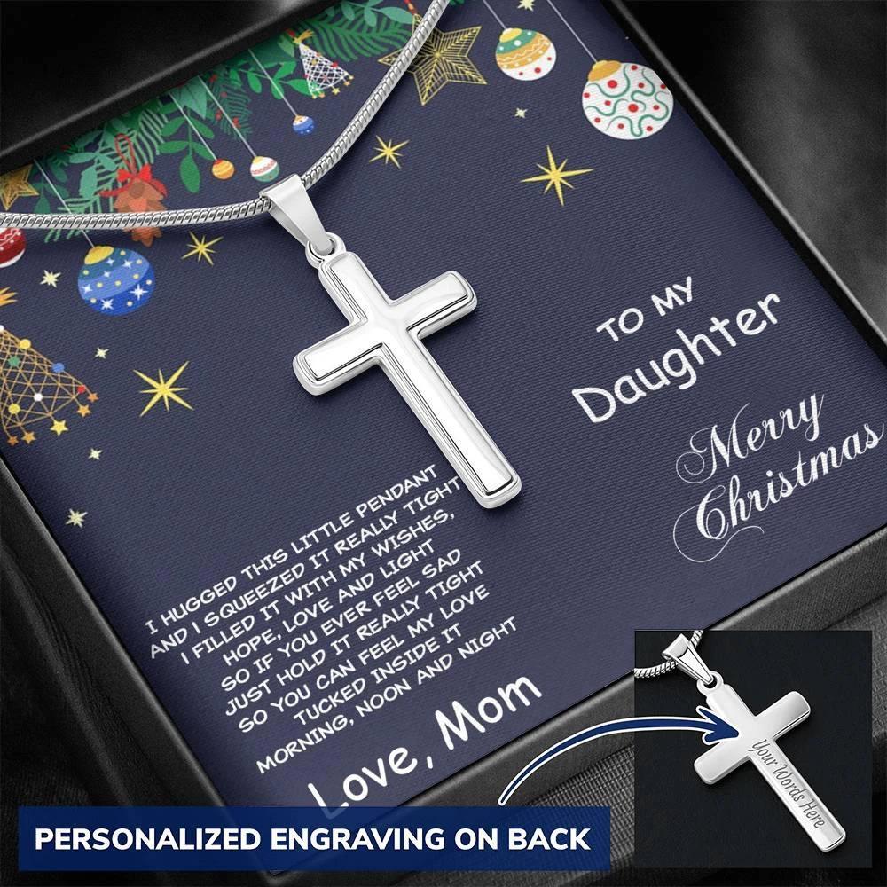 Daughter Christmas Personalized Cross Pendant Necklace