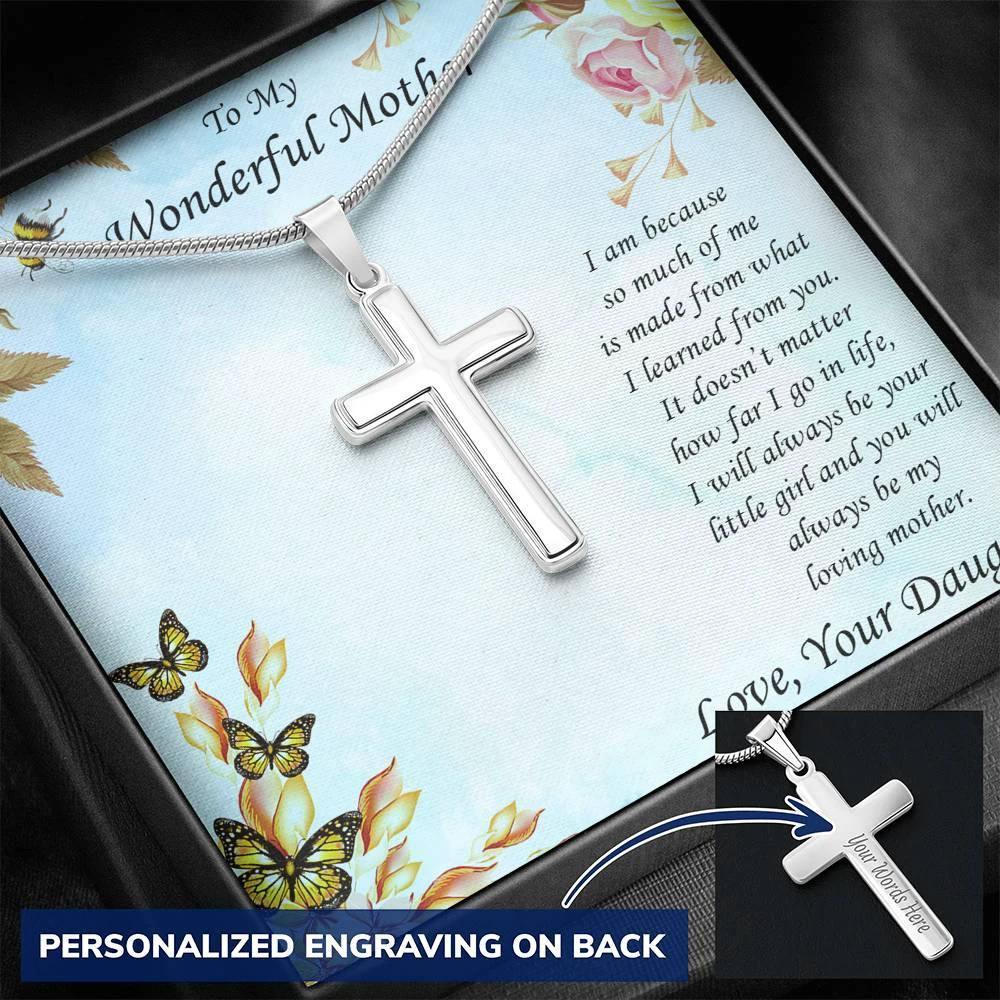 To Mother from Daughter Personalized Engraved Cross Pendant Necklace